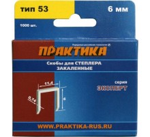 Скобы для степлера закаленные ПРАКТИКА 06 мм №53