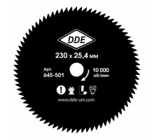 Нож для мотокосы острозубый DDE 230х25.4 х1.4 60 зубов