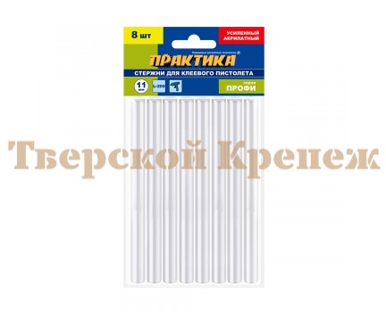 Клей для пистолета белый ПРАКТИКА 11х200 8 шт акрилатный Клей для пистолета белый ПРАКТИКА 11х200 8 шт акрилатный