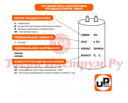 Конденсатор CBB60 8.0 μF 450V, Гибкие выводы Конденсатор CBB60 8.0 μF 450V, Гибкие выводы