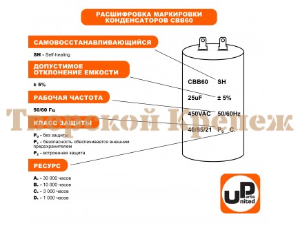 Конденсатор CBB60 60 мF 450V, Клеммы, М8 Конденсатор CBB60 60 мF 450V, Клеммы, М8