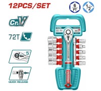 Набор головок торцевых TOTAL 1/2" с трещоткой 12 шт