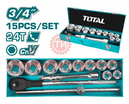 Набор торцевых головок TOTAL 3/4" 15 шт Набор торцевых головок TOTAL 3/4" 15 шт