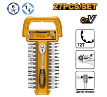 Набор головок с трещоткой INGCO 1/4" 27 предметов