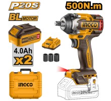 Гайковерт аккумуляторный INGCO 20В, 500 Нм, 1/2", BL, 2х4.0 Ач
