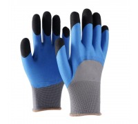 Перчатки акриловые обливные синие с черными пальцами