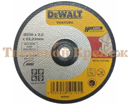 Круг отрезной по металлу DEWALT 230x22х3.0 мм Круг отрезной по металлу DEWALT 230x22х3.0 мм