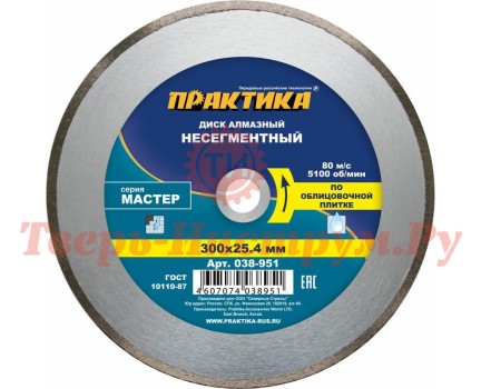 Диск алмазный несегментный ПРАКТИКА МАСТЕР 300х25.4/22 мм Диск алмазный несегментный ПРАКТИКА МАСТЕР 300х25.4/22 мм