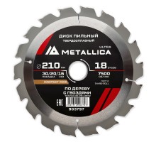 Диск пильный по дереву METALLICA Ultra 210x30/20/16х2.6х18z