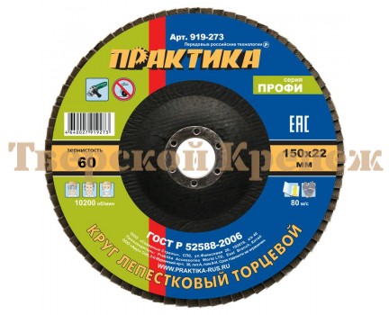 Круг лепестковый торцевой ПРАКТИКА 150х22 P60