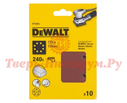 Шлифлисты прилипные DEWALT 115х115 мм 240G 10 шт Шлифлисты прилипные DEWALT 115х115 мм 240G 10 шт