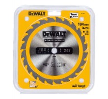 Диск пильный по дереву DEWALT CONSTRUCTION 184х16 24z ATB 10°