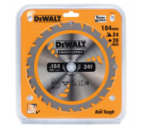 Диск пильный по дереву DEWALT CONSTRUCTION 184х20 24z ATB 18°