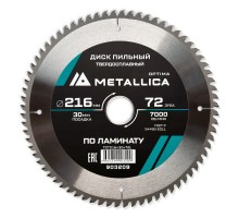 Диск пильный по ламинату METALLICA Optima 216x30х2.4х72z