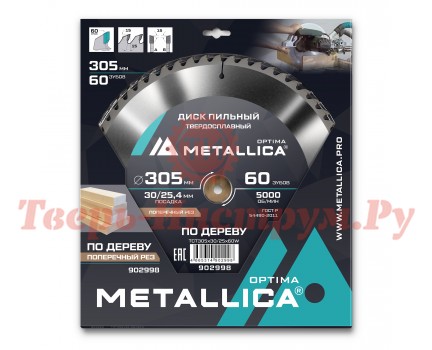 Диск пильный по дереву METALLICA Optima 305x30/25.4х3.2х60z Диск пильный по дереву METALLICA Optima 305x30/25.4х3.2х60z