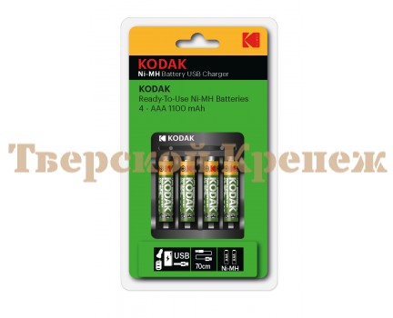 Зарядное устройство для аккумуляторов Kodak USB Overnight charger with 4 x 1100 mAh [K4AA/AAA]