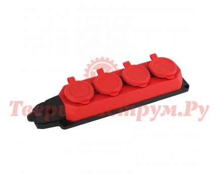 Колодка каучуковая ЭРА K-4e-R-IP44 16A заземление 4 розетка красный Колодка каучуковая ЭРА K-4e-R-IP44 16A заземление 4 розетка красный