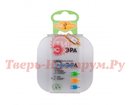 Разветвитель ЭРА SP-3e-USB-2A на 3 розетки + 2 USB 