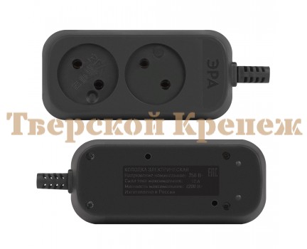 Колодка ЭРА KX-2-B 2 розетки без зазeмления черная Колодка ЭРА KX-2-B 2 розетки без зазeмления черная