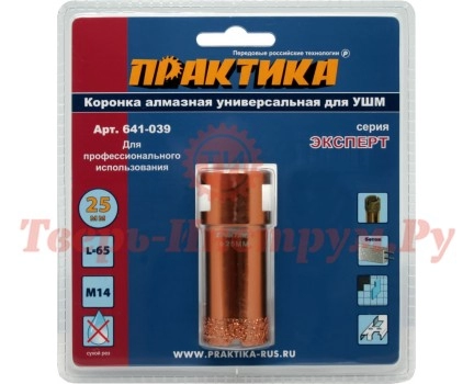 Коронка алмазная для УШМ ПРАКТИКА ЭКСПЕРТ М14 Ø25 мм Коронка алмазная для УШМ ПРАКТИКА ЭКСПЕРТ М14 Ø25 мм