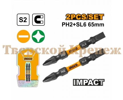 Бита отверточная INGCO PH2<>SL6 50 мм 2 Шт Бита отверточная INGCO PH2<>SL6 50 мм 2 Шт
