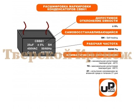 Конденсатор CBB60 7.0 μF 400V, Клеммы Конденсатор CBB60 7.0 μF 400V, Клеммы