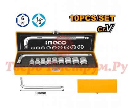 Набор головок торцевых INGCO 1/2" 10 шт INDUSTRIAL Набор головок торцевых INGCO 1/2" 10 шт INDUSTRIAL
