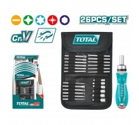 Отвертка реверсивная с битами TOTAL 26 шт