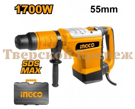 Перфоратор SDS MAX INGCO 19 Дж, 1700 Вт, мак 55 мм Перфоратор SDS MAX INGCO 19 Дж, 1700 Вт, мак 55 мм