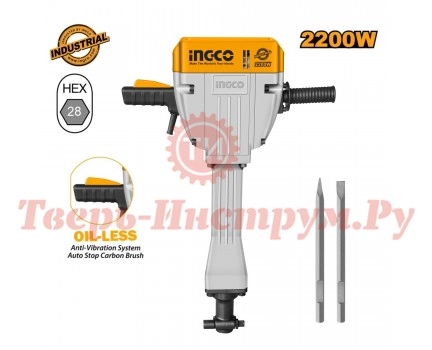 Отбойный молоток INGCO 2200 Вт 75 Дж HEX 28