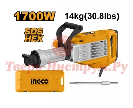 Отбойный молоток INGCO 1700 Вт 50 Дж HEX 30 Отбойный молоток INGCO 1700 Вт 50 Дж HEX 30