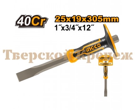 Зубило плоское с протектором INGCO 25х305х19 мм INDUSTRIAL Зубило плоское с протектором INGCO 25х305х19 мм INDUSTRIAL