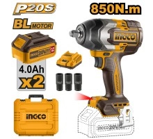 Гайковерт аккумуляторный INGCO 20В, 850 Нм, 1/2", BL, 2х4.0 Ач