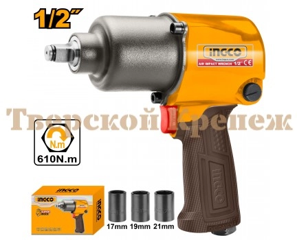 Пневмогайковерт ударный INGCO 1/2", 610 Hm Пневмогайковерт ударный INGCO 1/2", 610 Hm