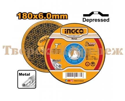 Круг шлифовальный по металлу INGCO 180х6.0х22 Круг шлифовальный по металлу INGCO 180х6.0х22