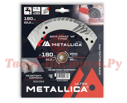 Диск алмазный турбированный с защитой METALLICA Ultra 180x22 мм Диск алмазный турбированный с защитой METALLICA Ultra 180x22 мм