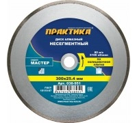 Диск алмазный несегментный ПРАКТИКА МАСТЕР 300х25.4/22 мм