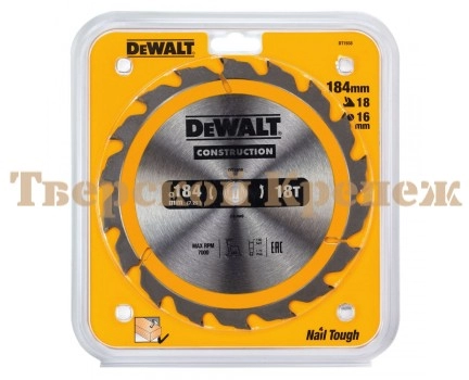 Диск пильный по дереву DEWALT CONSTRUCTION 184х16 18z ATB 20° Диск пильный по дереву DEWALT CONSTRUCTION 184х16 18z ATB 20°