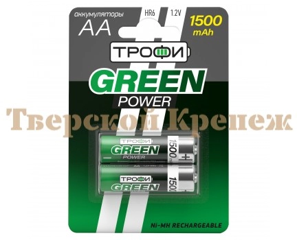 Аккумуляторная батарейка Трофи HR6-2BL 1500mAh GREEN POWER Аккумуляторная батарейка Трофи HR6-2BL 1500mAh GREEN POWER