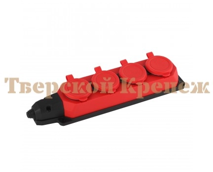 Колодка каучуковая ЭРА K-4e-R-IP44 16A заземление 4 розетка красный Колодка каучуковая ЭРА K-4e-R-IP44 16A заземление 4 розетка красный