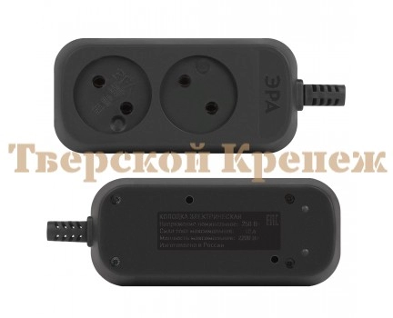Колодка ЭРА KX-2-B 2 розетки без зазeмления черная Колодка ЭРА KX-2-B 2 розетки без зазeмления черная