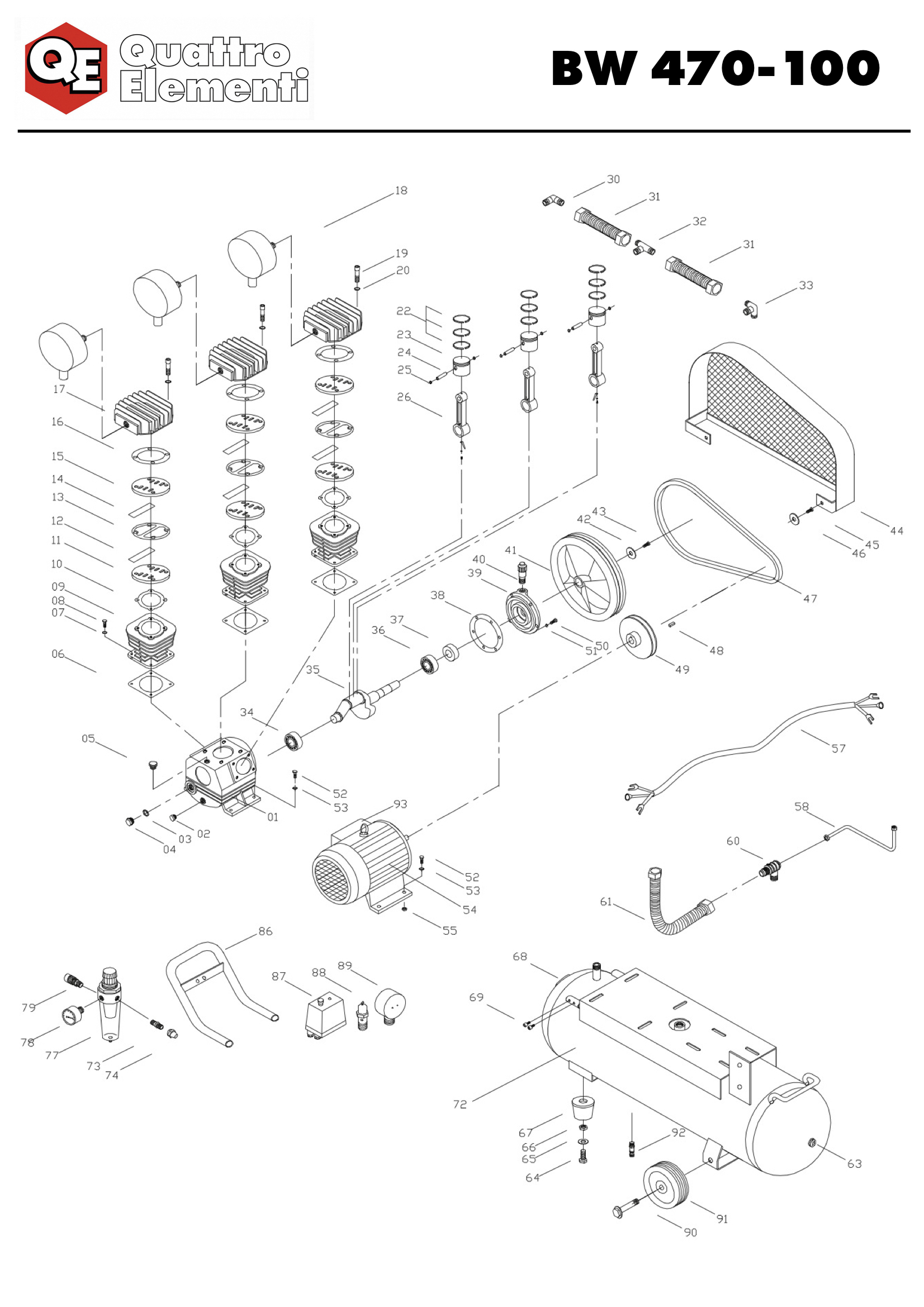 Деталировка и запчасти к воздушному компрессору quattro elementi BW 470-100  оптом и в розницу купить в Твери