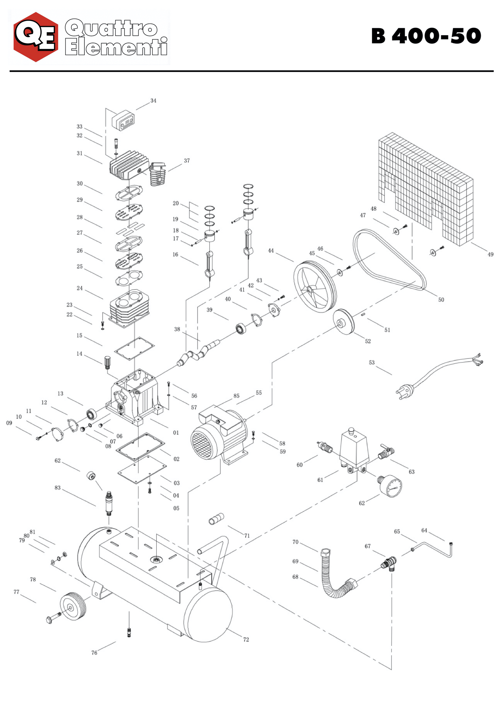 Деталировка и запчасти к воздушному компрессору quattro elementi B 400-50  оптом и в розницу купить в Твери