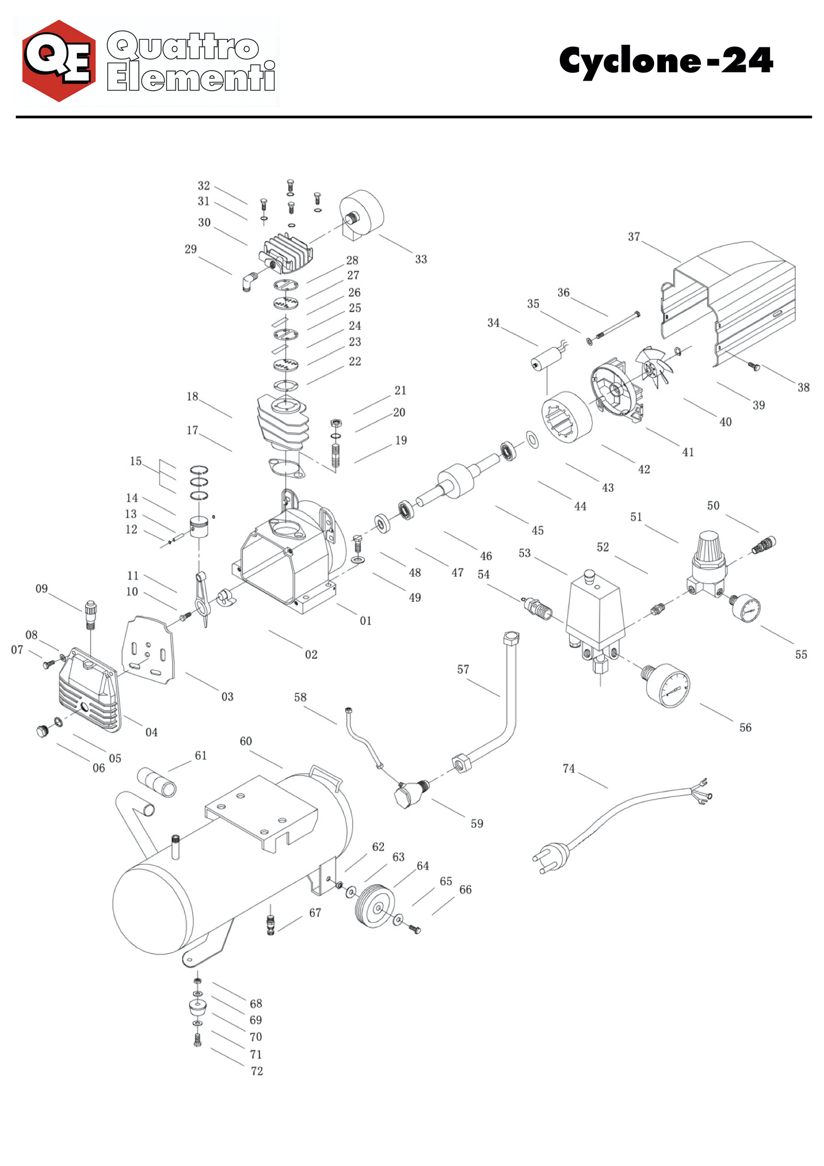 Деталировка и запчасти к воздушному компрессору quattro elementi CYCLONE-24  оптом и в розницу купить в Твери