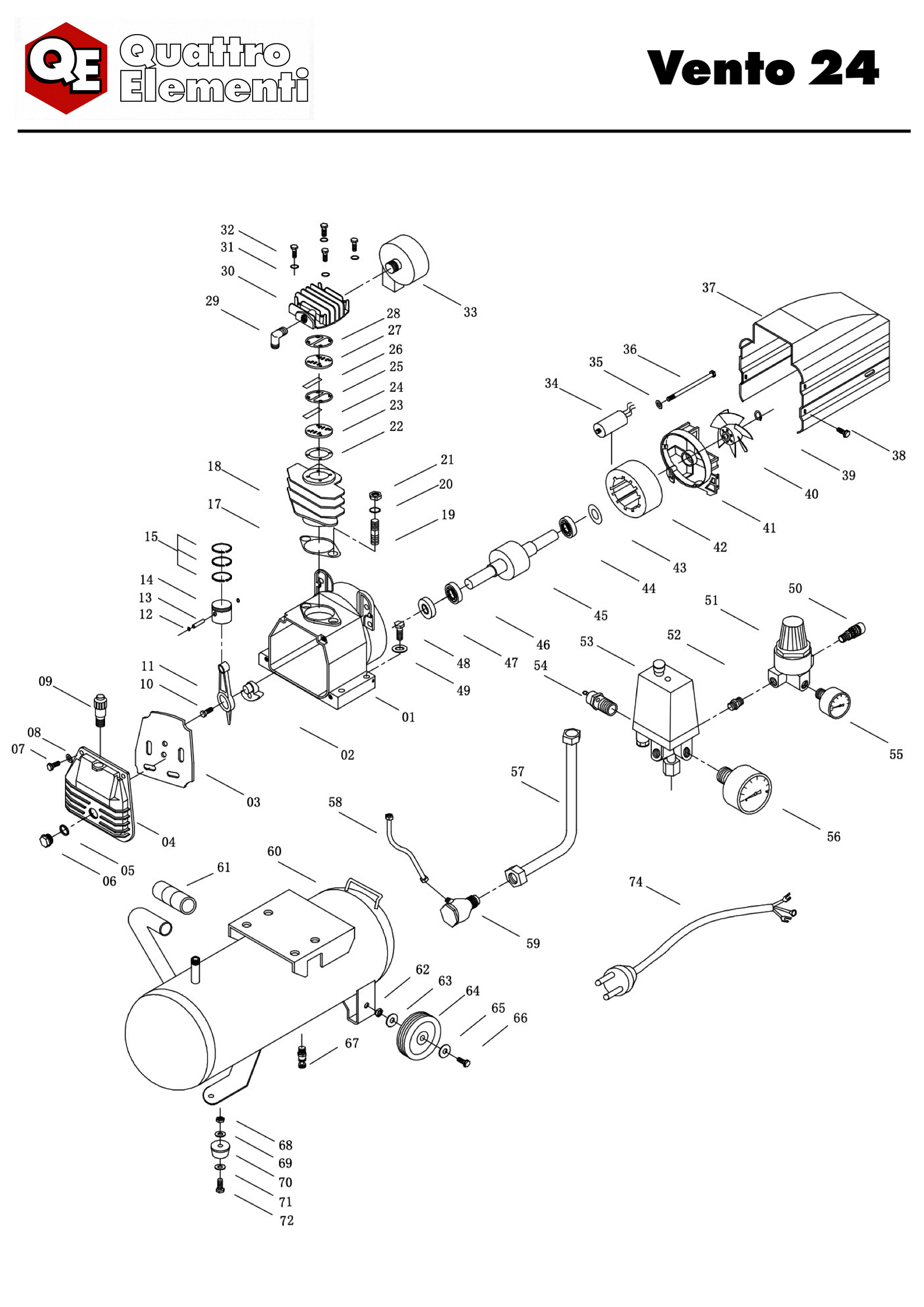 Деталировка и запчасти к воздушному компрессору quattro elementi VENTO-24  оптом и в розницу купить в Твери