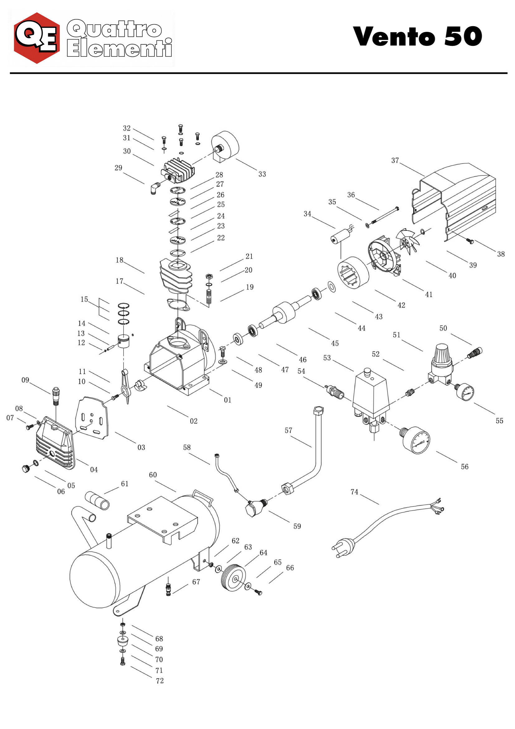 Деталировка и запчасти к воздушному компрессору quattro elementi VENTO-50  оптом и в розницу купить в Твери