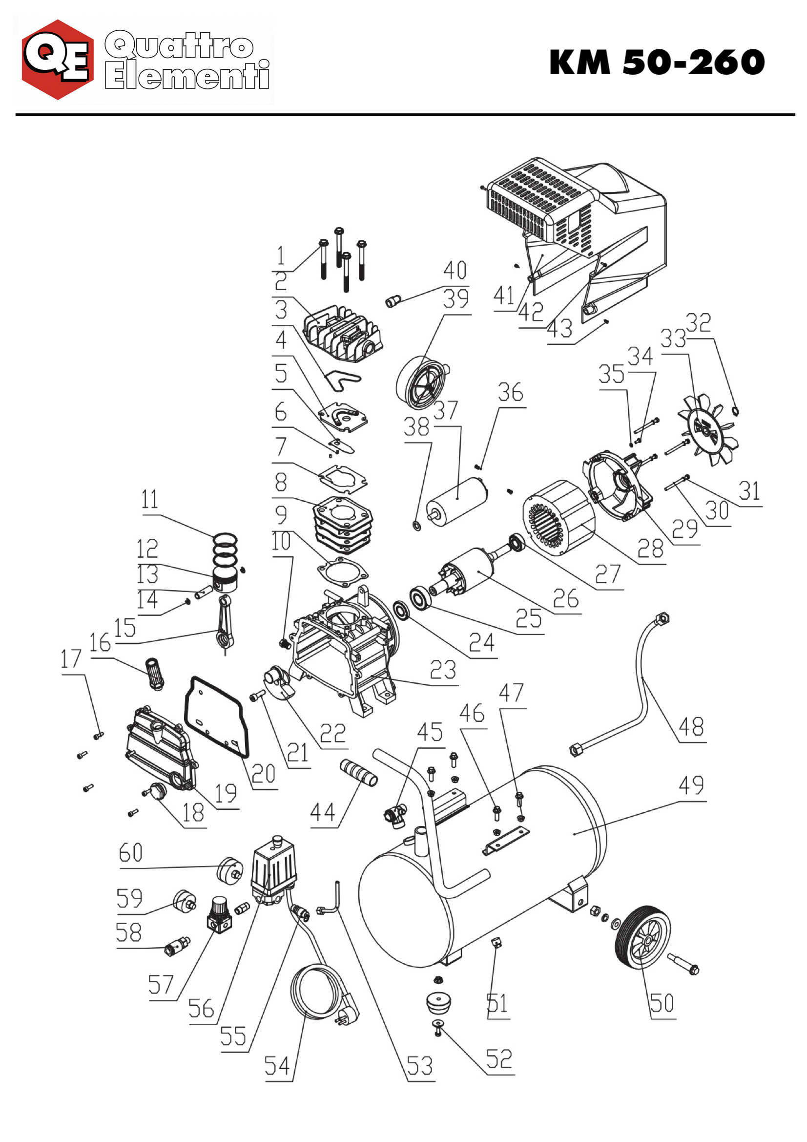 Деталировка и запчасти к воздушному компрессору quattro elementi KM 50-260  оптом и в розницу купить в Твери