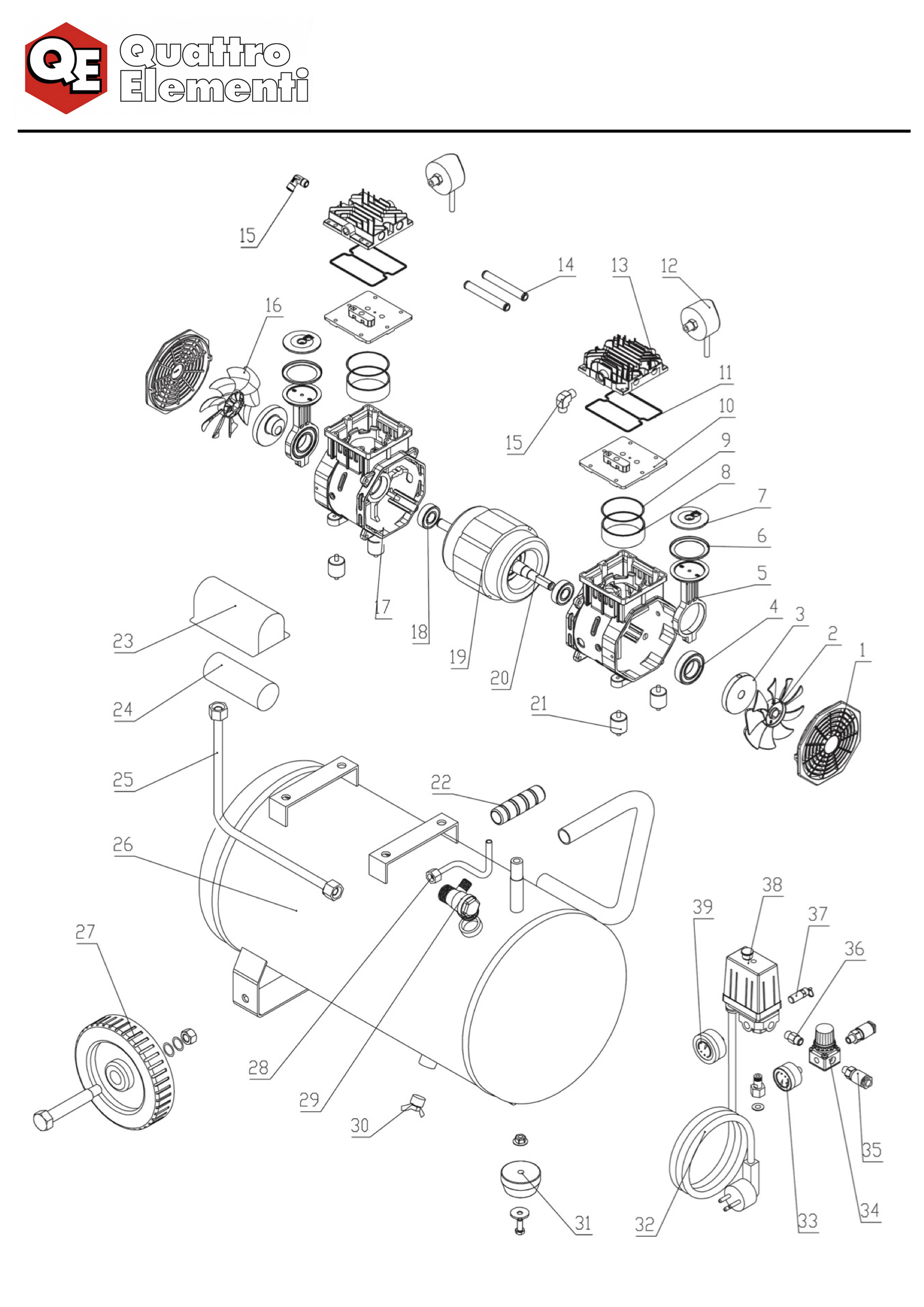 Деталировка и запчасти к воздушному компрессору quattro elementi PACIFIC  50-400 915-359 оптом и в розницу купить в Твери