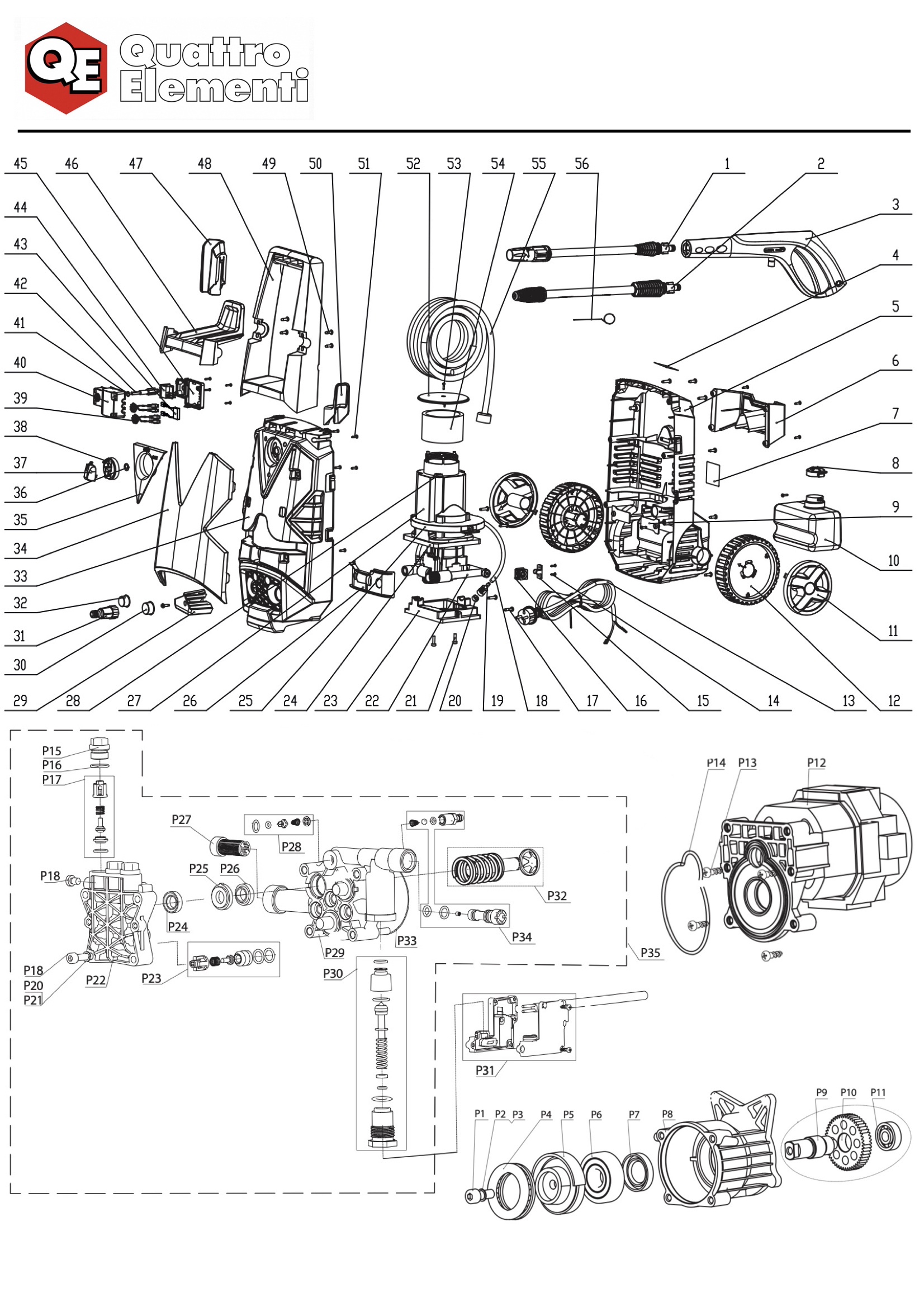 Деталировка схемы и запчасти мойки высокого давления QUATTRO ELEMENTI  VERONA 150 Turbo 242-328 оптом и в розницу купить в Твери